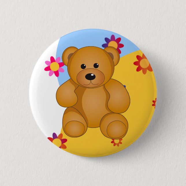 Cartoon Teddy Design 2 Inch Round Button (Front)