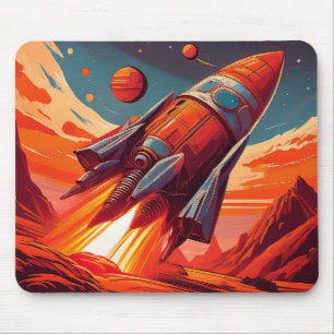 Cartoon Theme 1930's-40's Retro Rocket Ship        Mouse Pad