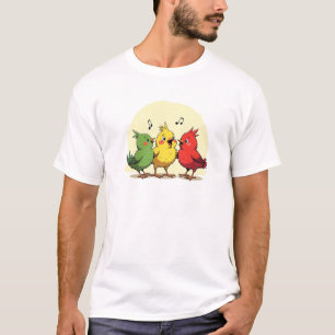 Cartoon Three Birds Singing T-Shirt