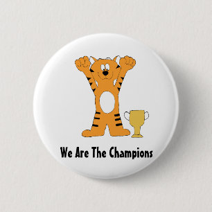 Cartoon Tiger Champion With Trophy 2 Inch Round Button