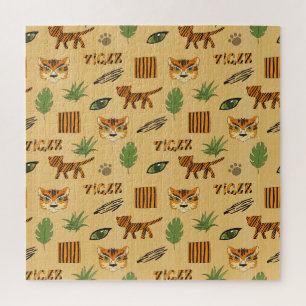 Cartoon Tiger: Cheerful Children's Pattern. Jigsaw Puzzle