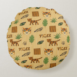 Cartoon Tiger: Cheerful Children's Pattern. Round Pillow