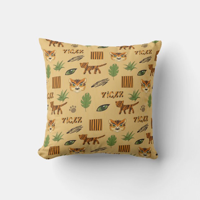 Cartoon Tiger: Cheerful Children's Pattern. Throw Pillow (Front)