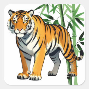 Cartoon Tiger Gift Tiger Lover Orange Black Square Sticker