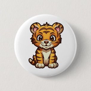 Cartoon tiger illustration 2 inch round button