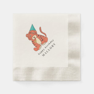 Cartoon Tiger in a Party Hat Vintage Birthday Napkin