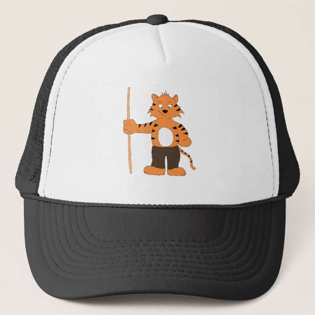 Cartoon Tiger With Pool Cue Trucker Hat (Front)