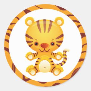 Cartoon Tiger with Tiger Print Classic Round Sticker