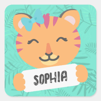 Cartoon Tigerin with name tag - green