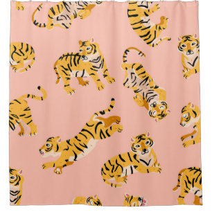 Cartoon tigers, pink vintage pattern.