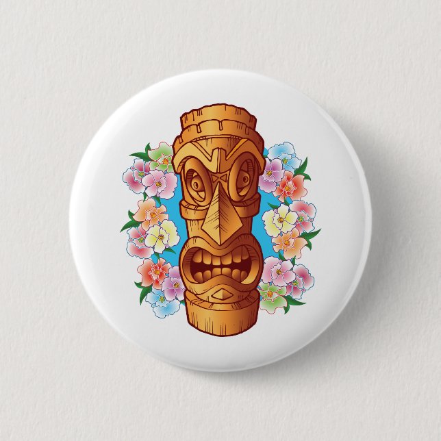 Cartoon Tiki Statue 2 Inch Round Button (Front)