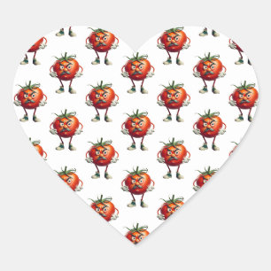 Cartoon Tomato with Moustache and Arms Heart Sticker