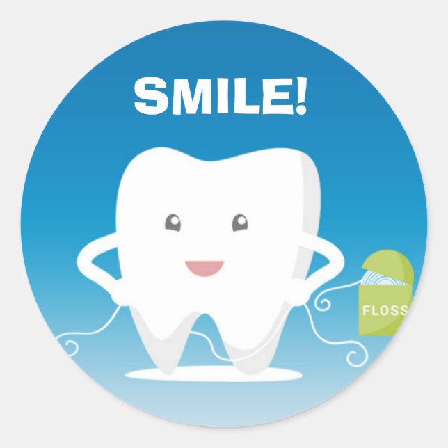 Cartoon Tooth, Floss Dental Sticker (Front)