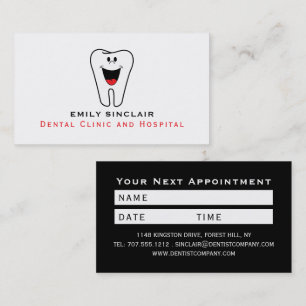 Cartoon Tooth Logo, Dentist Appointment Business Card