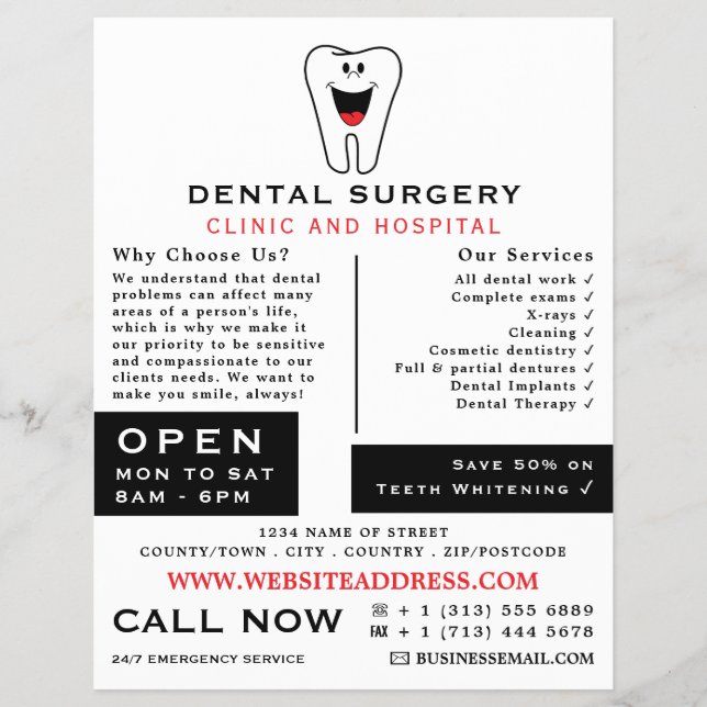 Cartoon Tooth Logo, Dentistry, Dentist Advertising Flyer (Front)