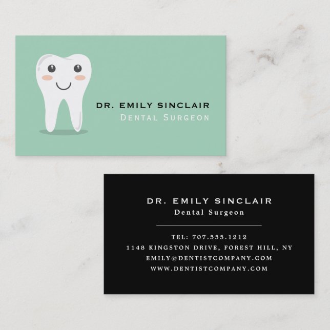 Cartoon Tooth Logo, Dentistry, Dentist Business Card (Front/Back)