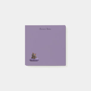 Cartoon Tortoiseshell Kitten on Purple Cushion Post-it Notes