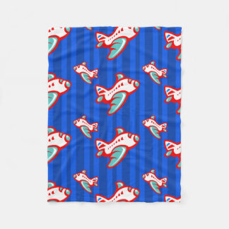 Cartoon Toy Airplane | red blue Fleece Blanket