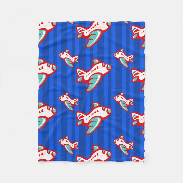 Cartoon Toy Airplane | red blue Fleece Blanket (Front)