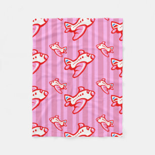Cartoon Toy Airplane   red pink Fleece Blanket