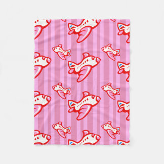 Cartoon Toy Airplane | red pink Fleece Blanket