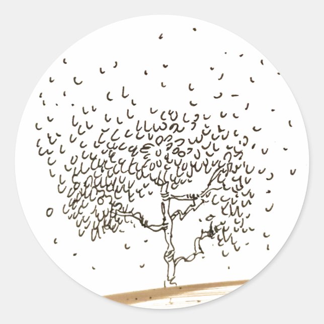 Cartoon Tree Falling Leaves Drawing Classic Round Sticker (Front)