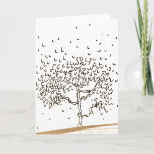 Cartoon Tree Falling Leaves Drawing Greeting Card