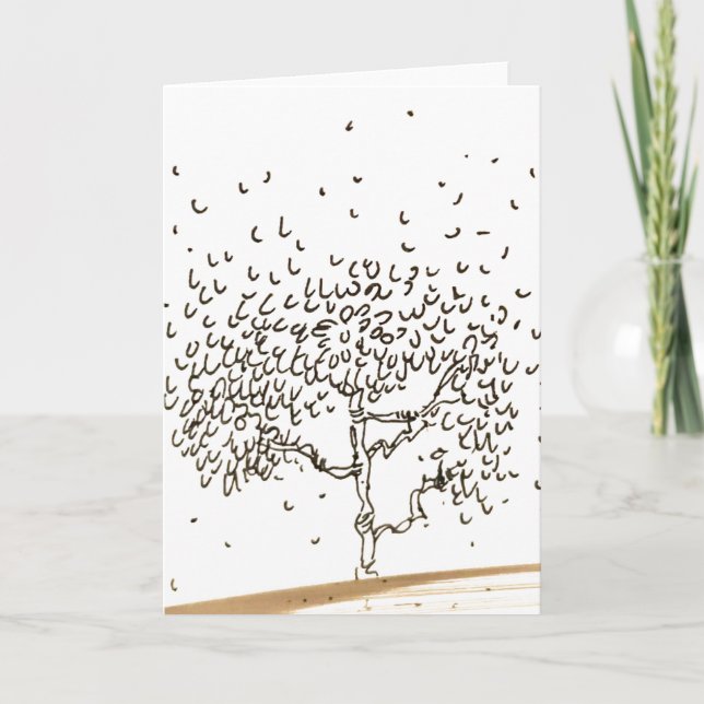 Cartoon Tree Falling Leaves Drawing Greeting Card (Front)