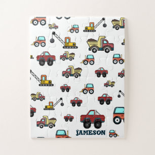 Cartoon Truck Car Crane Vehicle Name Personalized Jigsaw Puzzle