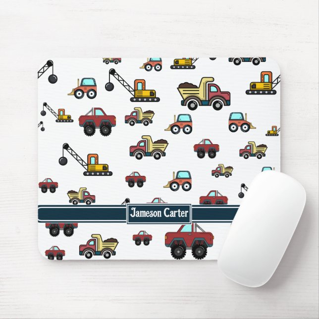 Cartoon Truck Car Crane Vehicle Name Personalized Mouse Pad (With Mouse)