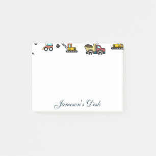 Cartoon Truck Car Crane Vehicle Name Personalized Post-it Notes