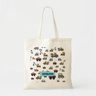 Cartoon Truck Car Crane Vehicle Name Personalized Tote Bag