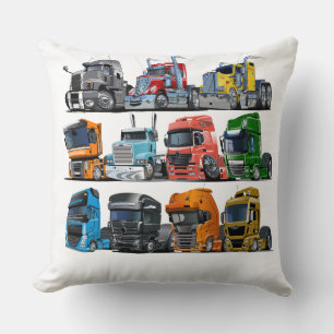 cartoon trucks throw pillow