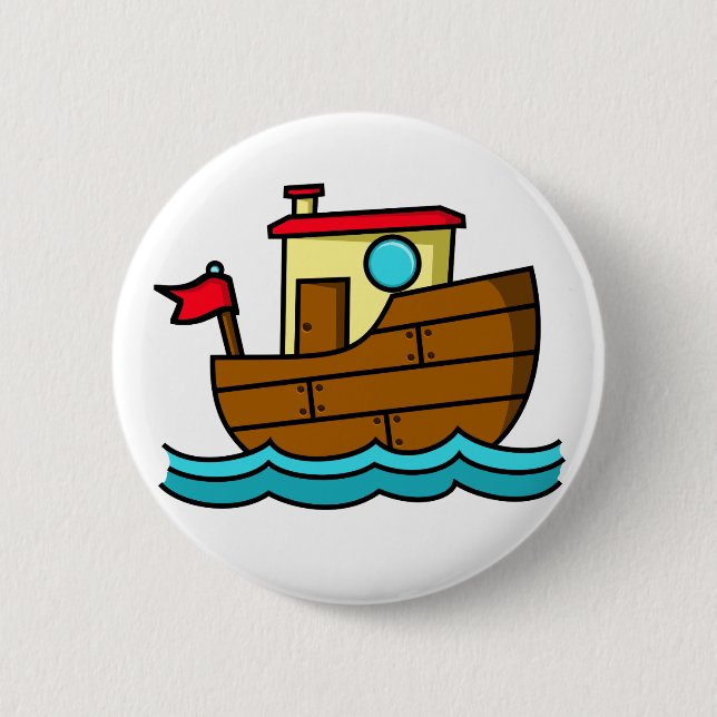 Cartoon Tug Boat 2 Inch Round Button (Front)