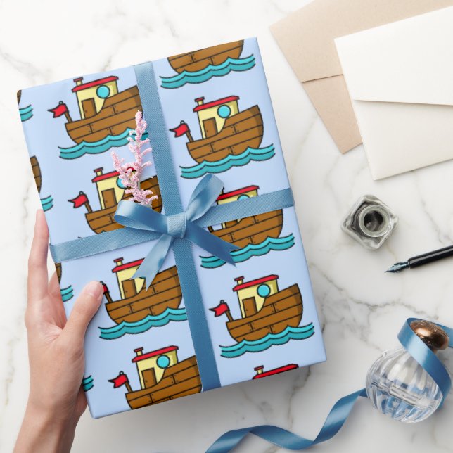 Cartoon Tug Boat Wrapping Paper (Gifting)