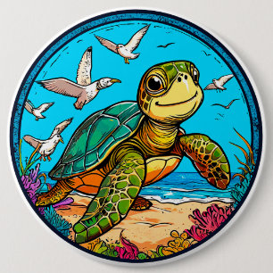 Cartoon turtle 6 inch round button