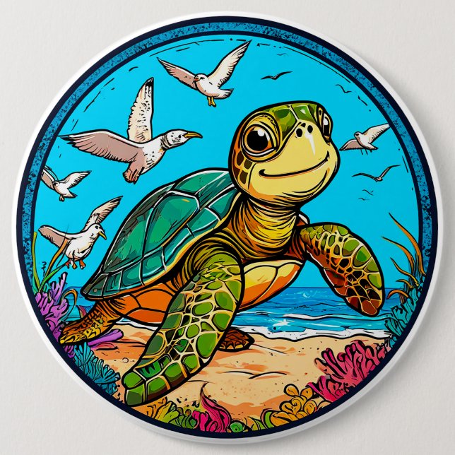 Cartoon turtle 6 inch round button (Front)