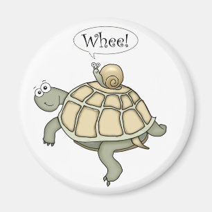 Cartoon turtle and snail Whee! Magnet gift.