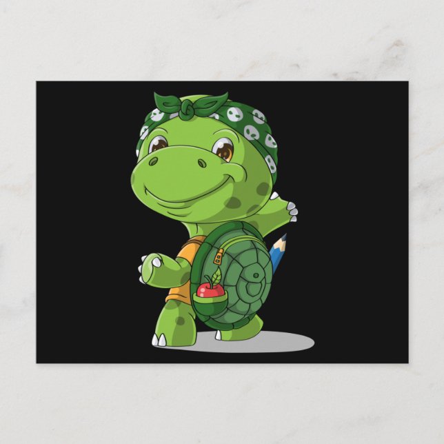 Cartoon turtle goes to school postcard (Front)