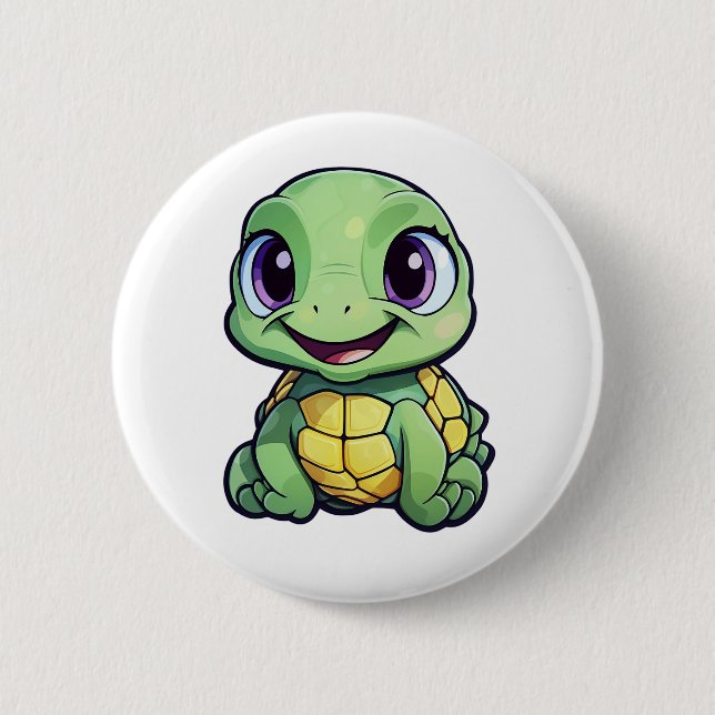Cartoon turtle illustration 2 inch round button (Front)