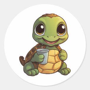 Cartoon turtle illustration classic round sticker
