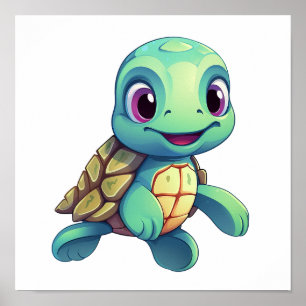 Cartoon turtle illustration poster