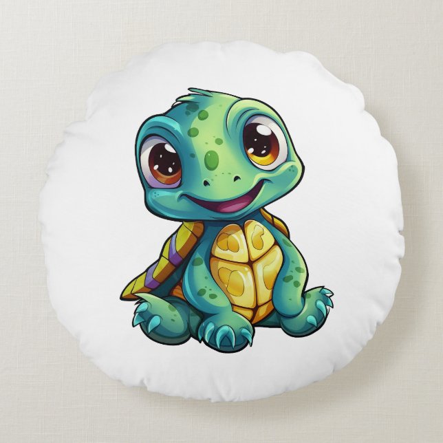 Cartoon turtle illustration round pillow (Front)