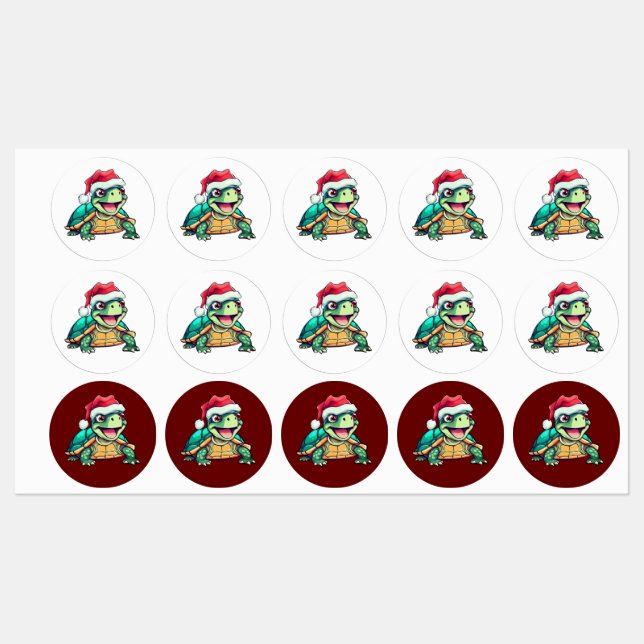 Cartoon turtle, laughing, with Santa hat (Sheet)