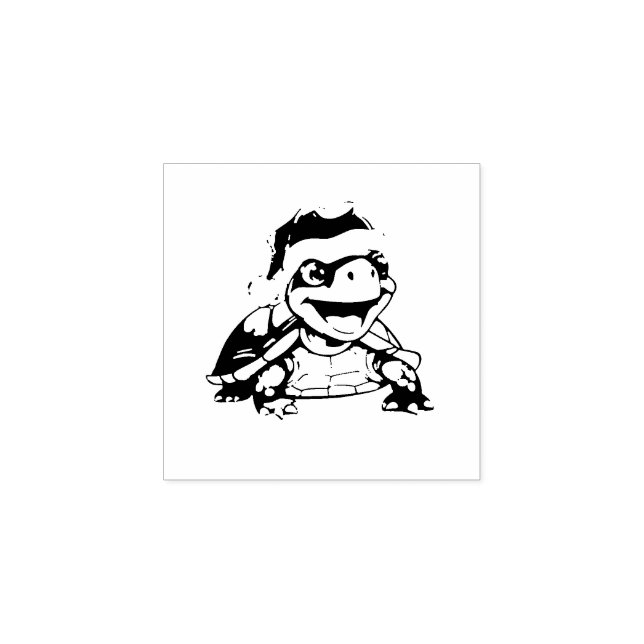 Cartoon turtle, laughing, with Santa hat Rubber Stamp (Imprint)