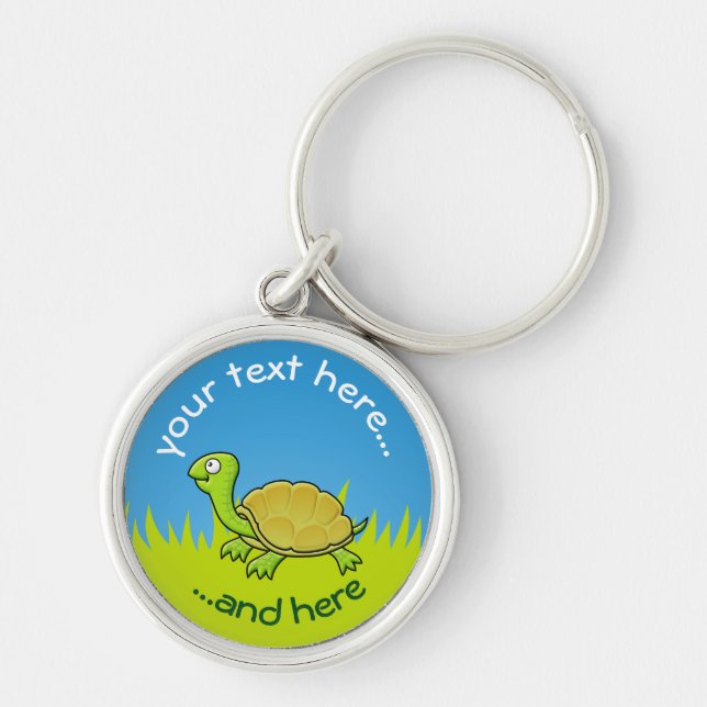 Cartoon Turtle on Grass Keychain (Front)