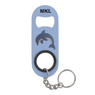 Cartoon Type Sparkling Blue White Dolphin Keychain Bottle Opener