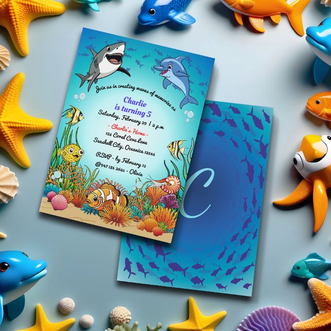 Cartoon Under the Sea Animals Birthday Invitation (Creator Uploaded)