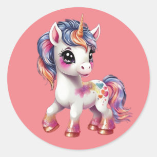 cartoon unicorn classic round sticker
