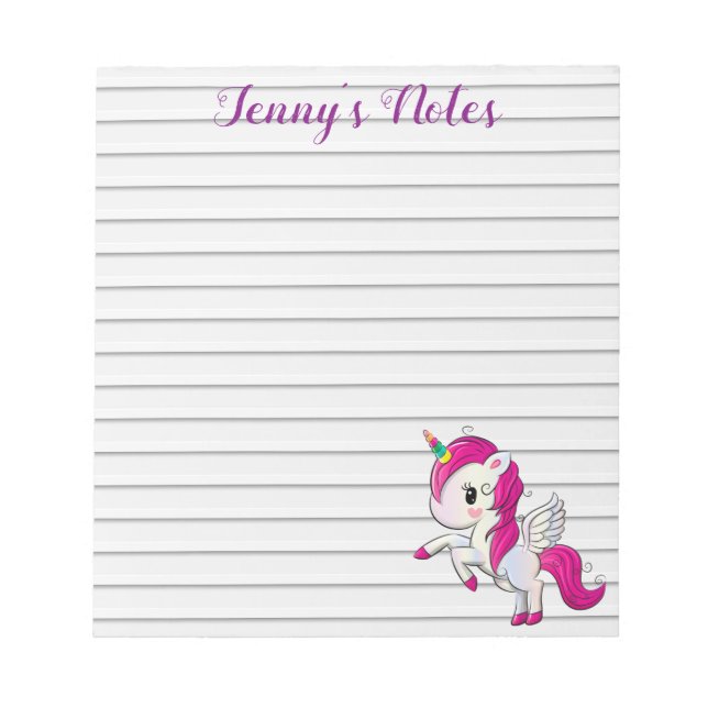 Cartoon unicorn, custom notepad (Front)